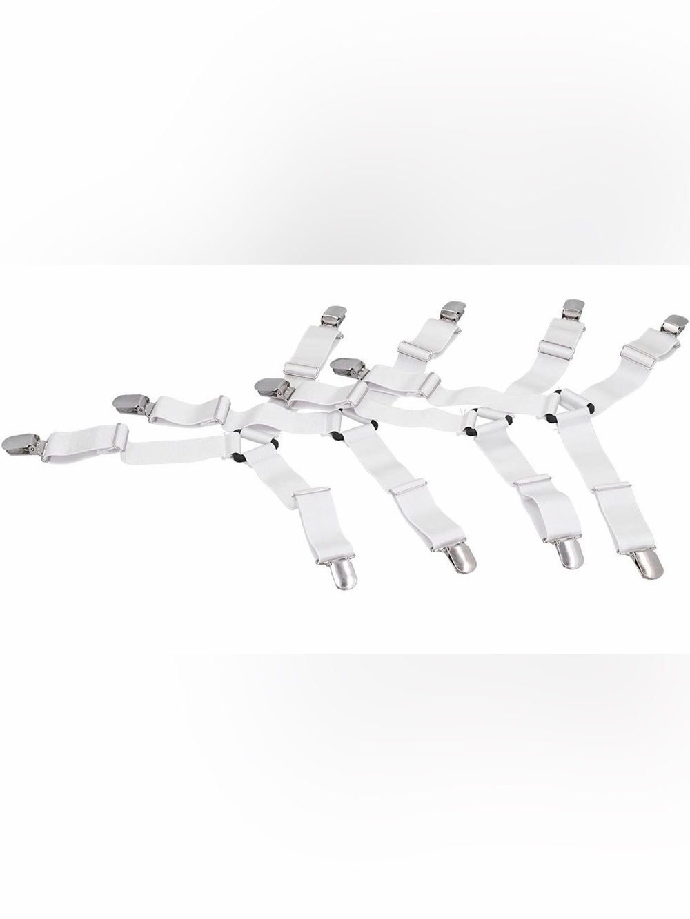 NWOT Adjustable Bed Sheet Clip Holder Straps, White Elastic & Metal 4 Pack